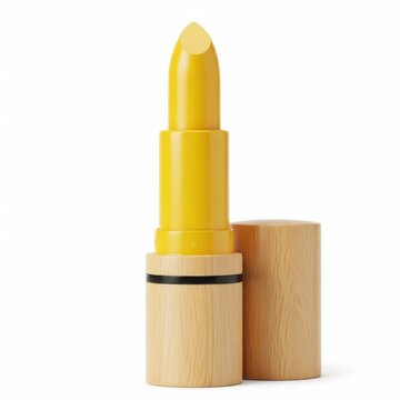 Vibrant yellow lipstick with cap isolated on white background