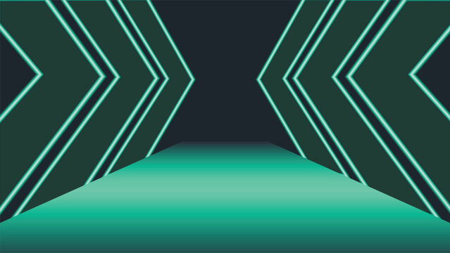 Futuristic neon arrow background featuring glowing turquoise lines and a modern tunnel style layout ideal for tech themes gaming designs digital interfaces and creative abstract visuals