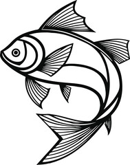 Minimal line art of a fish composed of geometric arcs and triangles, creating an abstract aquatic silhouette 2