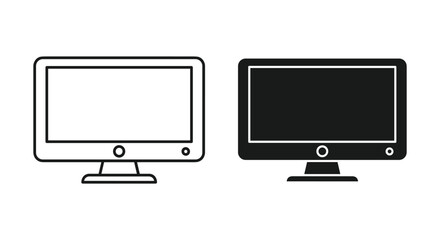 Desktop Computer Monitor Icons: Outline and Solid Glyph
