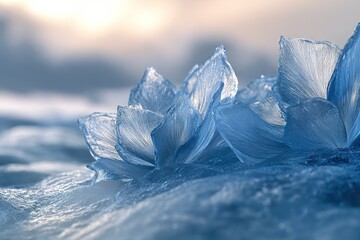 Obraz premium A close-up of ice-covered flowers, creating an ethereal and dreamy winter landscape