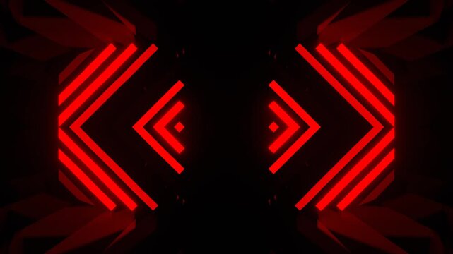 Red Neon Light Elements Mirror Tunnel Background VJ Loop in 4K