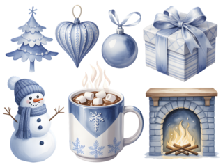 Winter holiday elements isolated on transparent background