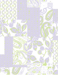 seamless patchwork paisley pattern on background.Seamless patchwork design vector fabric design. Vector graphic tile for interior and clothing fabric or ceramic tiles