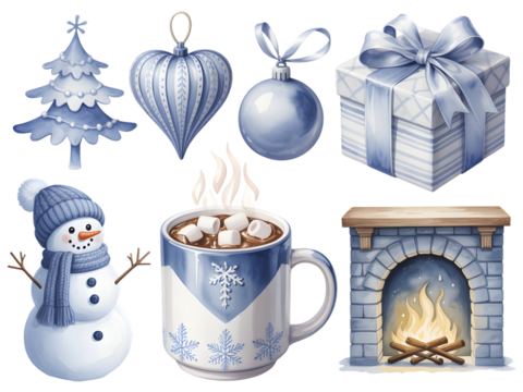 Winter holiday elements isolated on transparent background
