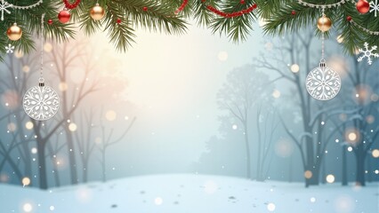 christmas greeting card with hanging snowflake decoration vector illustration