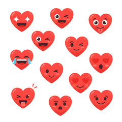 A Collection of Adorable Animated Red Heart Emojis Showcasing Various Happy, Flirty, and Loving Emotions on a Transparent Background