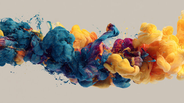 A vibrant artistic design with colorful ink dispersion effects and realistic high detail texture in expressive modern style for editorial and marketing visuals