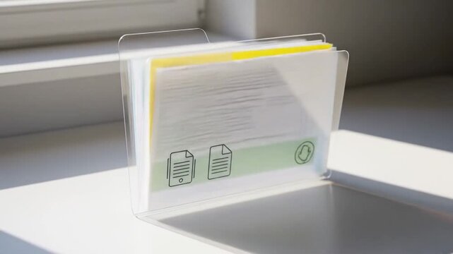 Animated Paper Documents Collection in a Clear Folder for Business Management Concept
