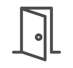 Illustration of a slightly open door with a round handle in a simple line drawing