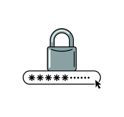 A padlock sitting atop a password entry field with a mouse cursor pointing to it below it