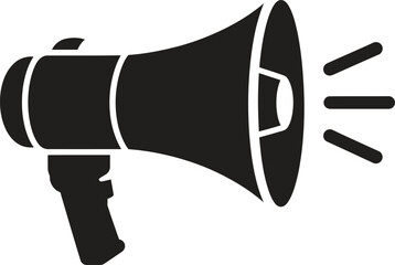 A black megaphone silhouette design icon logo illustration isolated on white background	