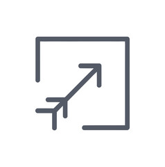 Arrow extending from a square shape indicating expansion or growth in a simple design