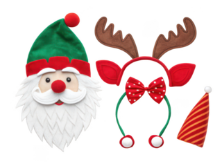 Festive Christmas Headwear and Santa Decoration Set  isolated on transparent background	
