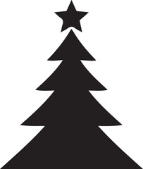 Silhouette of a Christmas tree with a star on top, isolated on a white background.