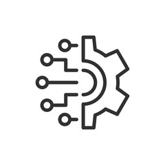 Gear and circuit, linear icon. Automation and digital technology. Line with editable stroke.