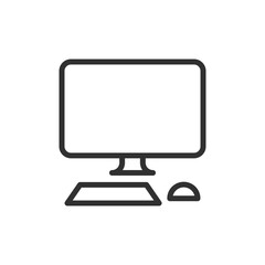 Computer monitor with mouse, linear icon. Office and technology concept. Line with editable stroke.