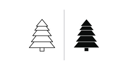 Obraz premium Minimalist Christmas Tree Icons: Black Outline and Solid Filled Styles