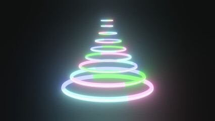Fototapeta premium glowing neon circles like christmas tree on black background