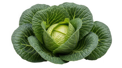 Fototapeta premium Fresh green cabbage isolated, vibrant healthy organic vegetable