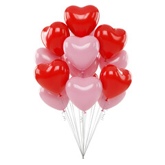 Vibrant 3D Render of a Cluster of Glossy Red and Soft Pink Heart-Shaped Balloons, Symbolizing Romance, Celebration, and Love