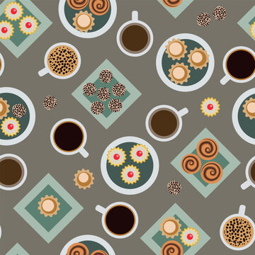 Sage Fika background pattern print. Perfect for fabric, wallpaper, scrapbooking and stationery. Surface pattern design