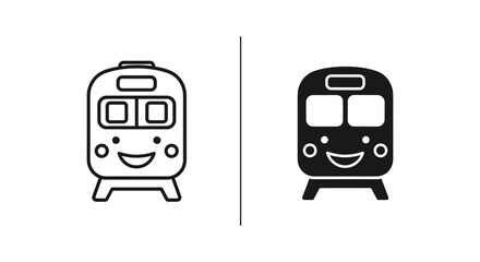 Happy Train Icon Vector Illustration in Outline and Glyph Style © mst