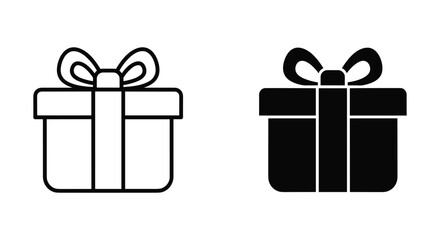 Gift box outline and solid black icon set