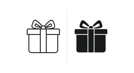 Gift Box Icon Set: Outline and Solid Versions for Celebrations