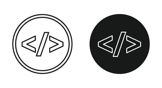 Code Tags Programming Icon Set - Outline and Solid Circle Versions