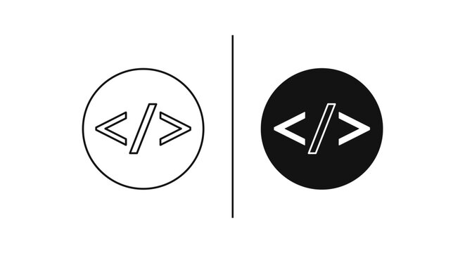 Code Tag Icon Set - Outline and Solid Styles for Programming and Web Development