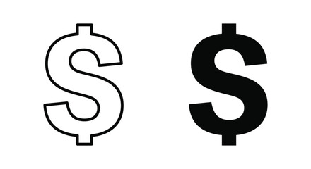 Black Dollar Sign Icons: Outline and Filled Versions