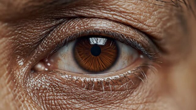 Close-Up of a Brown Human Eye - This extreme macro shot shows a human eye with a detailed brown iris. The pupil is visible, surrounded by the intricate patterns of the iris.