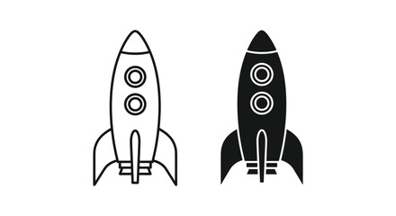 Outline and Filled Rocket Icons - Black and White Vector Symbols