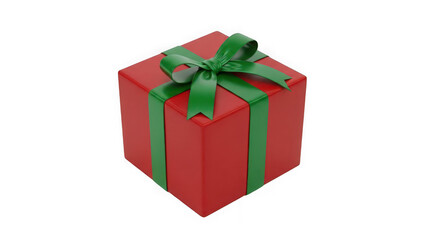 Obraz premium Red gift box with green ribbon for holiday celebration or birthday