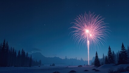 Blue night sky with a lot of firework. Chrismas celebration. Generative AI
