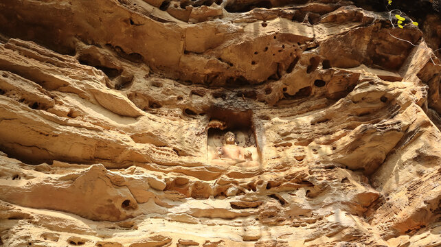 India, Uttar Pradesh, Lalitpur, Ancient Rock Carving Buddha Caves of Deogarh, Sculptures of Lord Buddha From 6th Century, 