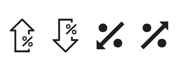 Dynamic percentage icons showing interest rate changes with arrows, perfect for finance reports, investment analysis, and economic forecasts