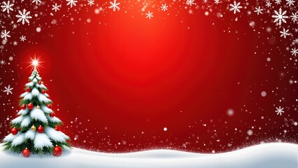 Christmas red background with snowflakes frame and Christmas tre
