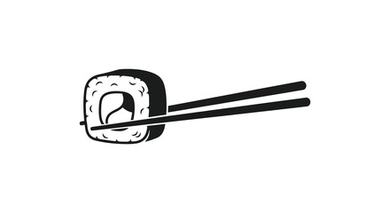 Sushi roll being held by chopsticks in a minimalist silhouette style silhouette