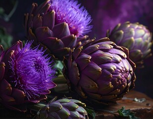 Purple Artichokes in Bloom: A Still Life Capturing the Beauty of the Thistle