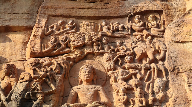 India, Uttar Pradesh, Lalitpur, Ancient Buddha Caves Near Deogarh,, Caves Dated Back in 6th Century, Rock Carvings of Lord Buddha.