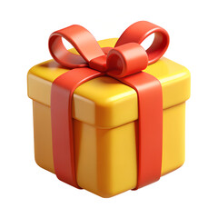 Red gift box icon with the yellow bow isolated on white background.
