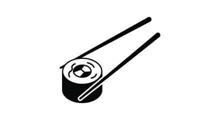 Sushi roll with chopsticks minimalist black and white food illustration silhouette