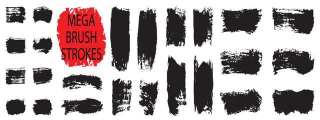 Set of black paint, ink brush strokes. Dry paint stains brush stroke backgrounds set. Brush Stroke Paint Boxes Set.