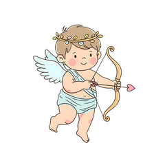 Cute Hand-Drawn Cartoon Illustration of a Smiling Cupid Character with Bow and Arrow, Ready to Spread Love and Romance