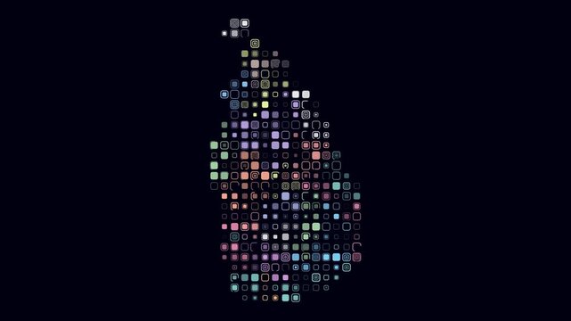 Sri Lanka animated country shape. Pulsating colored dots on the map of the country. Large size rounded square blocks. Digital style Sri Lanka map on dark background. Trending animation video.