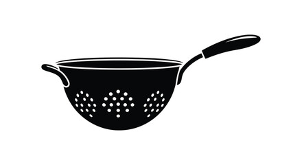 Black and white colander with handle kitchen tool silhouette