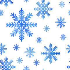 set of watercolor snowflakes seamless texture pattern