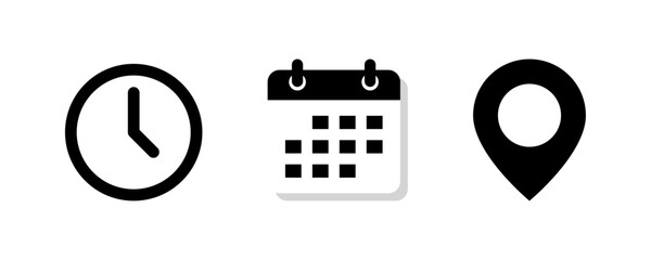 Time, Date and Location icon set